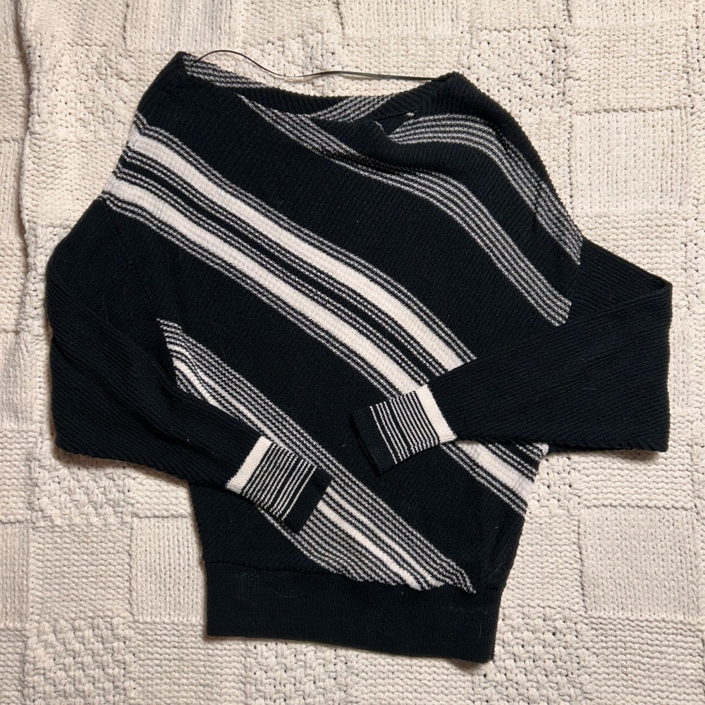 Free People Asymmetrical Striped Black and White Pullover Sweater